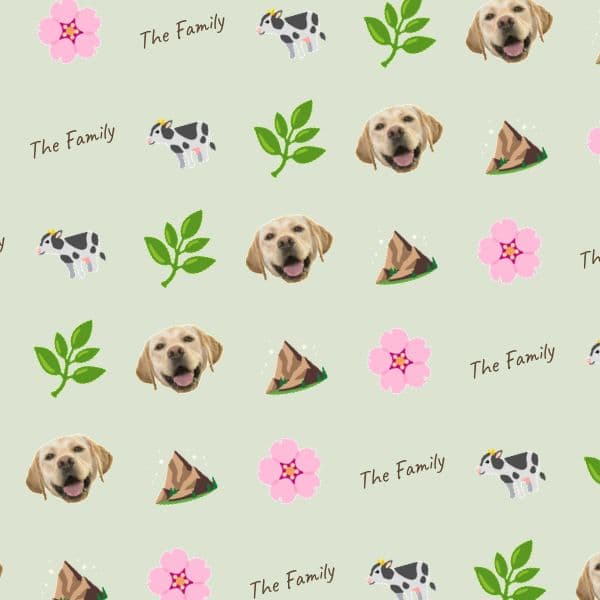 Watercolour Highland cows in sage and earthy brown tones with a personalised family name on wrapping paper